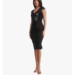 Dress the Population Jaleah Sequin Surplice Cocktail Dress Black Midi